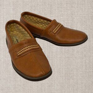 Vintage Kinsman Tan Brown Embroidered Men's Slip On Loafers Shoes Size US 10